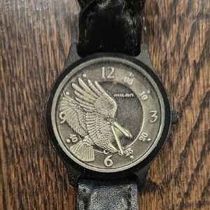 Milan Black and Silver Watch with Eagle Design